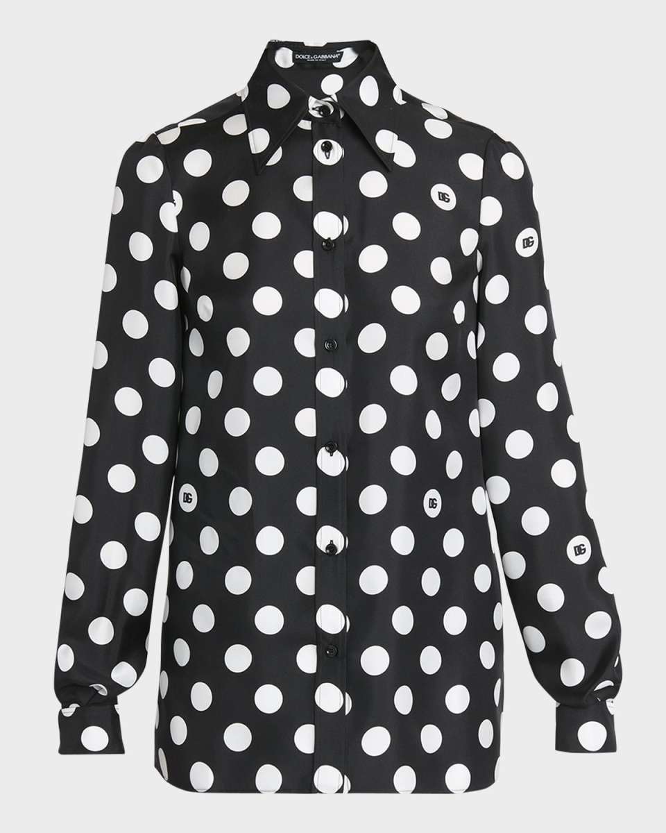 DG Polka-Dot Print Long-Sleeve Silk Twill Shirt
