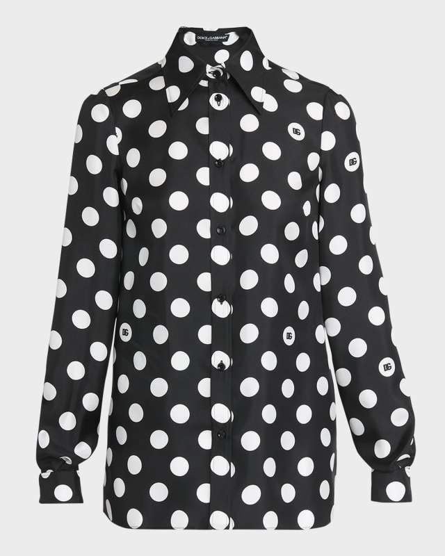 DG Polka-Dot Print Long-Sleeve Silk Twill Shirt