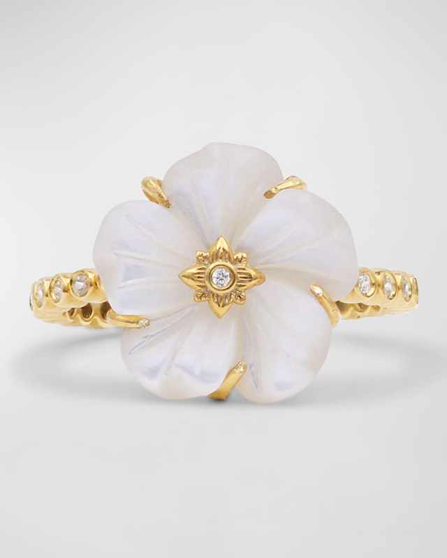 White Mother of Pearl and White Diamond Statement Ring in 18K Gold