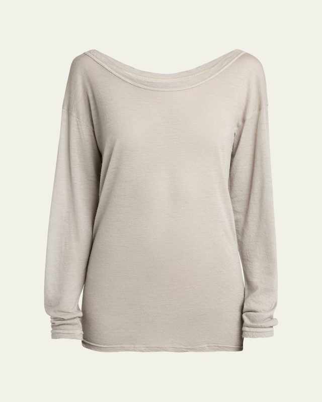 Cashmere Boat-Neck Long-Sleeve Top