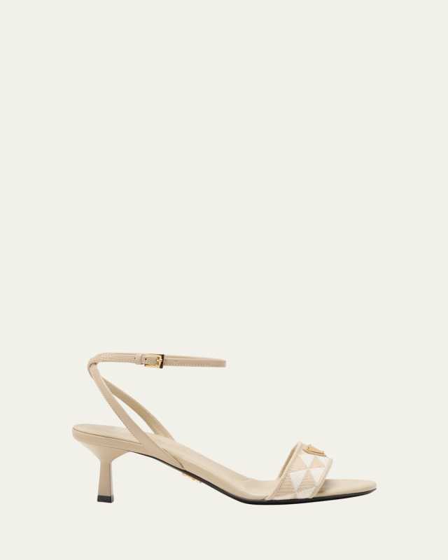 Triangle Jacquard Ankle-Strap Sandals