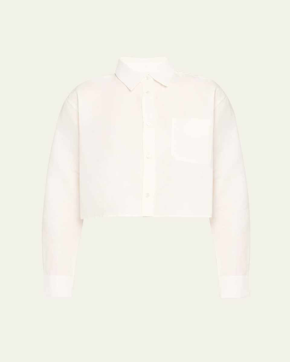 Cropped Linen and Cotton Button-Front Shirt