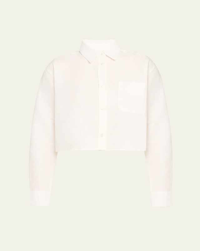 Cropped Linen and Cotton Button-Front Shirt
