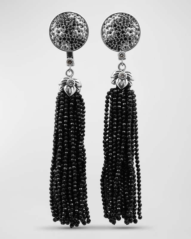 Sterling Silver Black Spinel Tassel Earrings