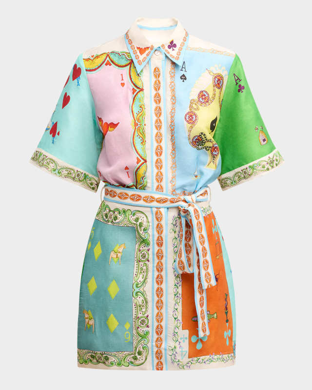 Rummy Scarf-Print Linen-Blend Mini Dress
