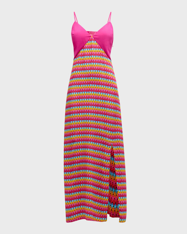 Daiquiri Crochet Spaghetti-Strap Colorblock Midi Dress