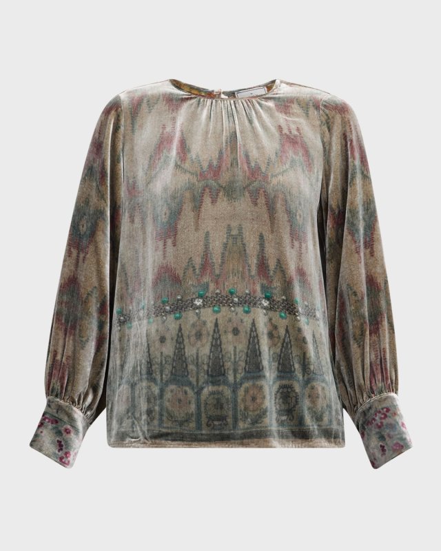 Ruched Abstract-Print Top