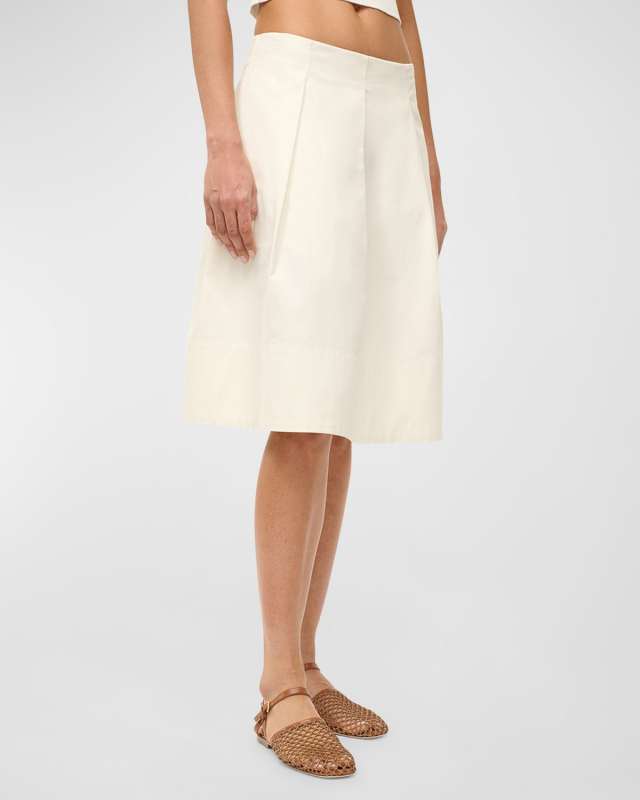 London Knee-Length Pleated Cotton Skirt