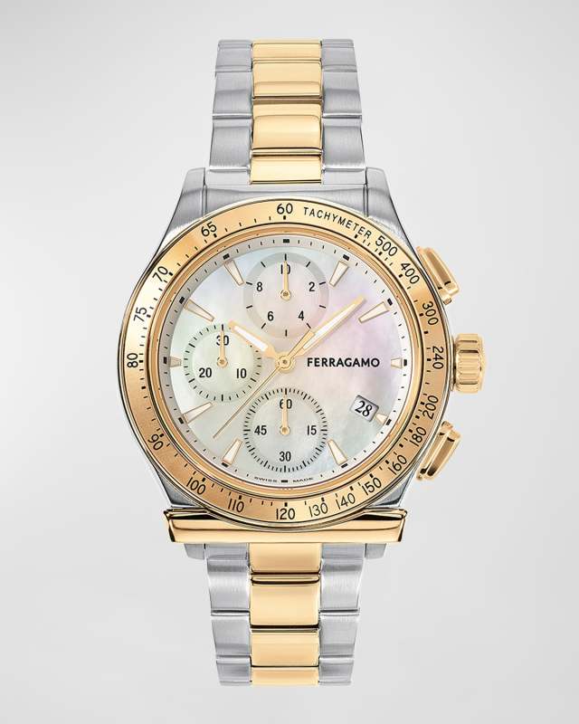 38mm Ferragamo 1927 Chrono Watch with Bracelet Strap, Two Tone