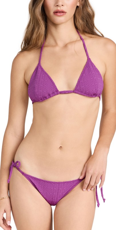 Lisa Marie Fernandez Padded Triangle Bikini Raspberry Seersucker