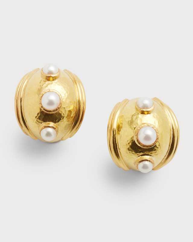 19K Small Pearl Puff Earrings