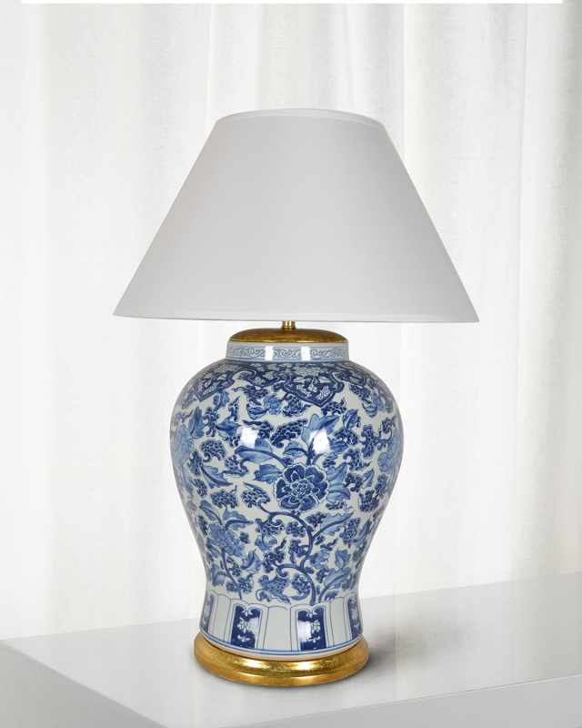 Floral Vase Lamp With Golden Accents