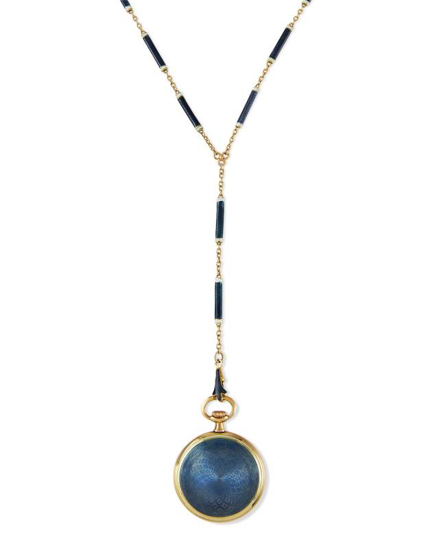 Estate 18k Art Nouveau Blue Enamel Watch Pendant