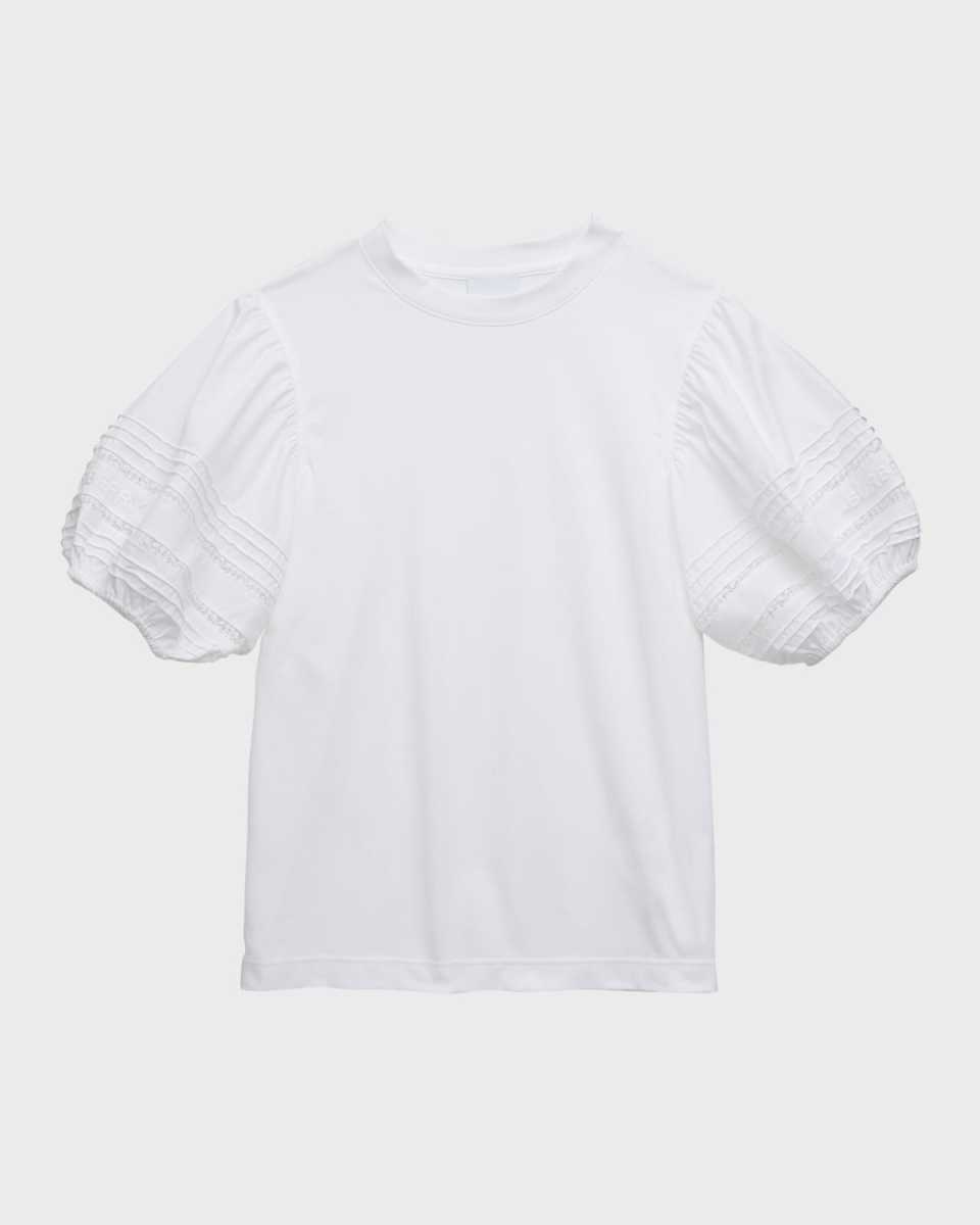 Girl's Combo Puff Sleeve Embroidered Lace Top, Size 3-14