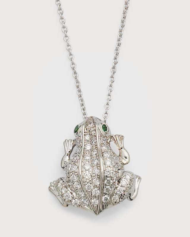 18K White Gold Diamond Frog Necklace