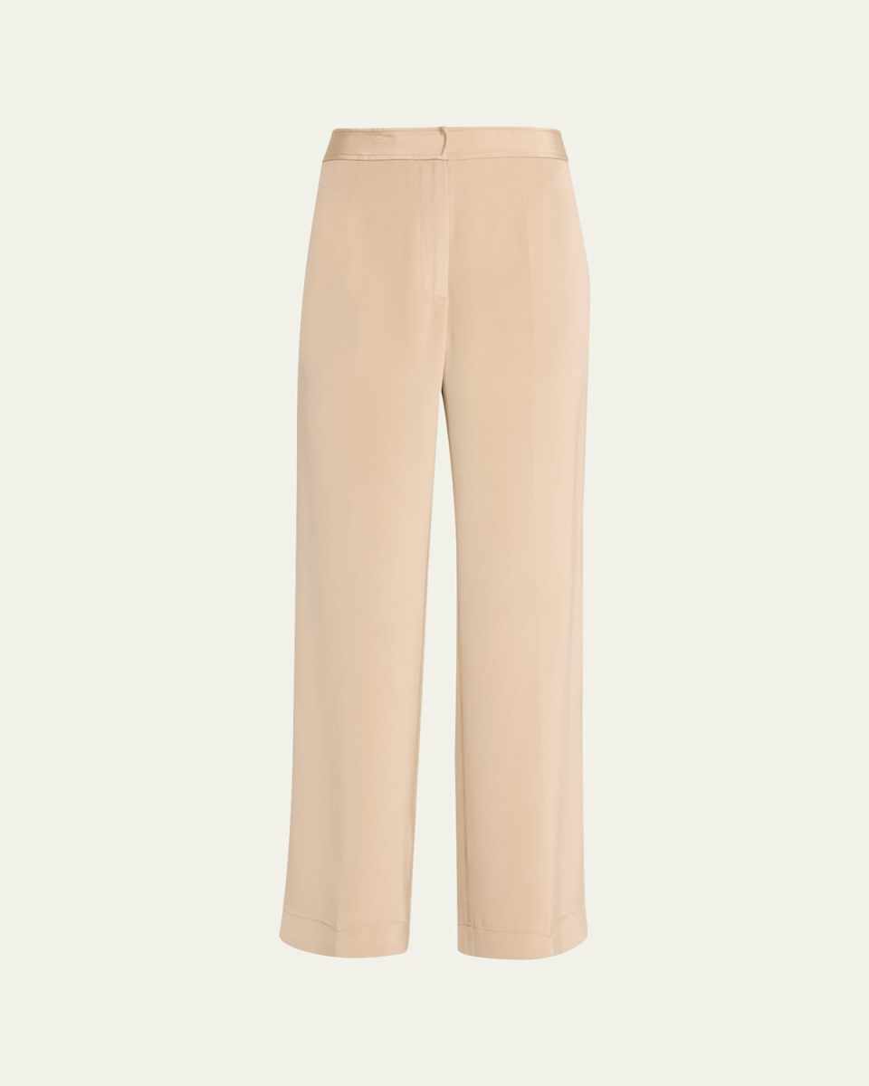 Fawn Wide-Leg Silk Trousers
