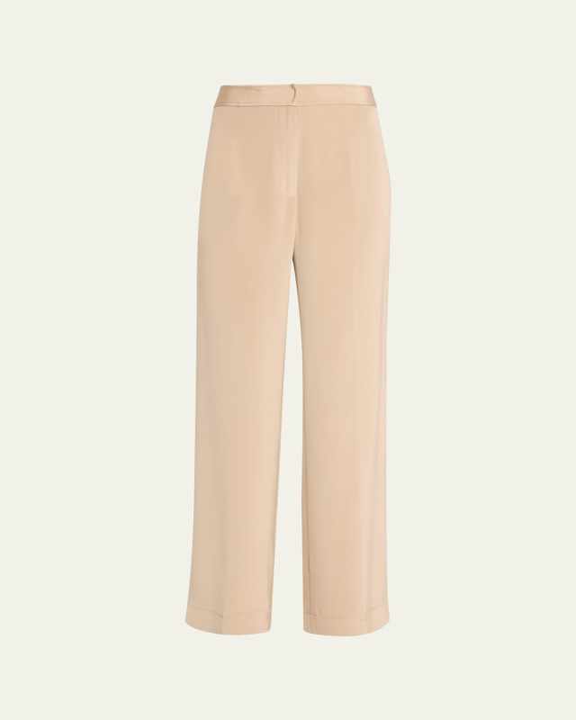 Fawn Wide-Leg Silk Trousers