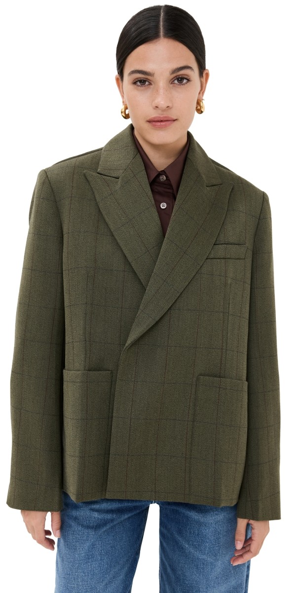 Victoria Beckham Double Breasted Slant Shoulder Jacket Dark Fern