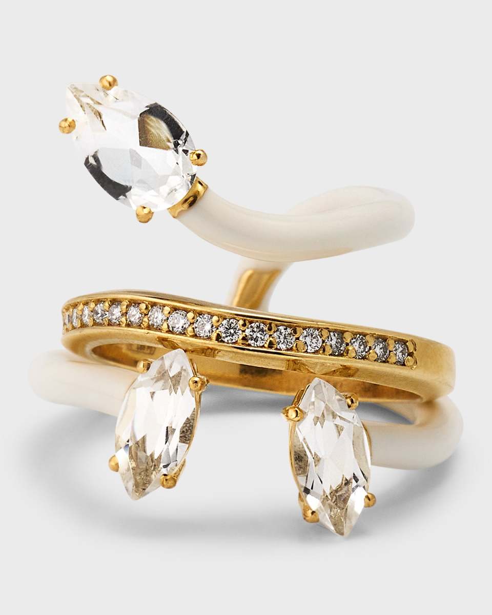 Composable Vine Ring with White Enamel and Diamonds