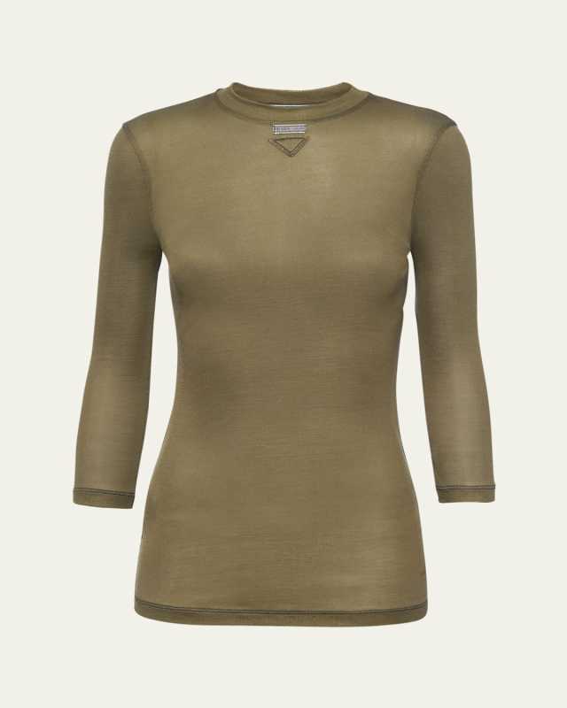 Three-Quarter Sleeve Jersey Silk Top