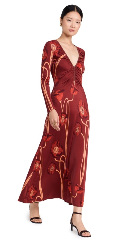 Johanna Ortiz Nectar De Amapolla Ankle Dress Red/Yellow/Brown