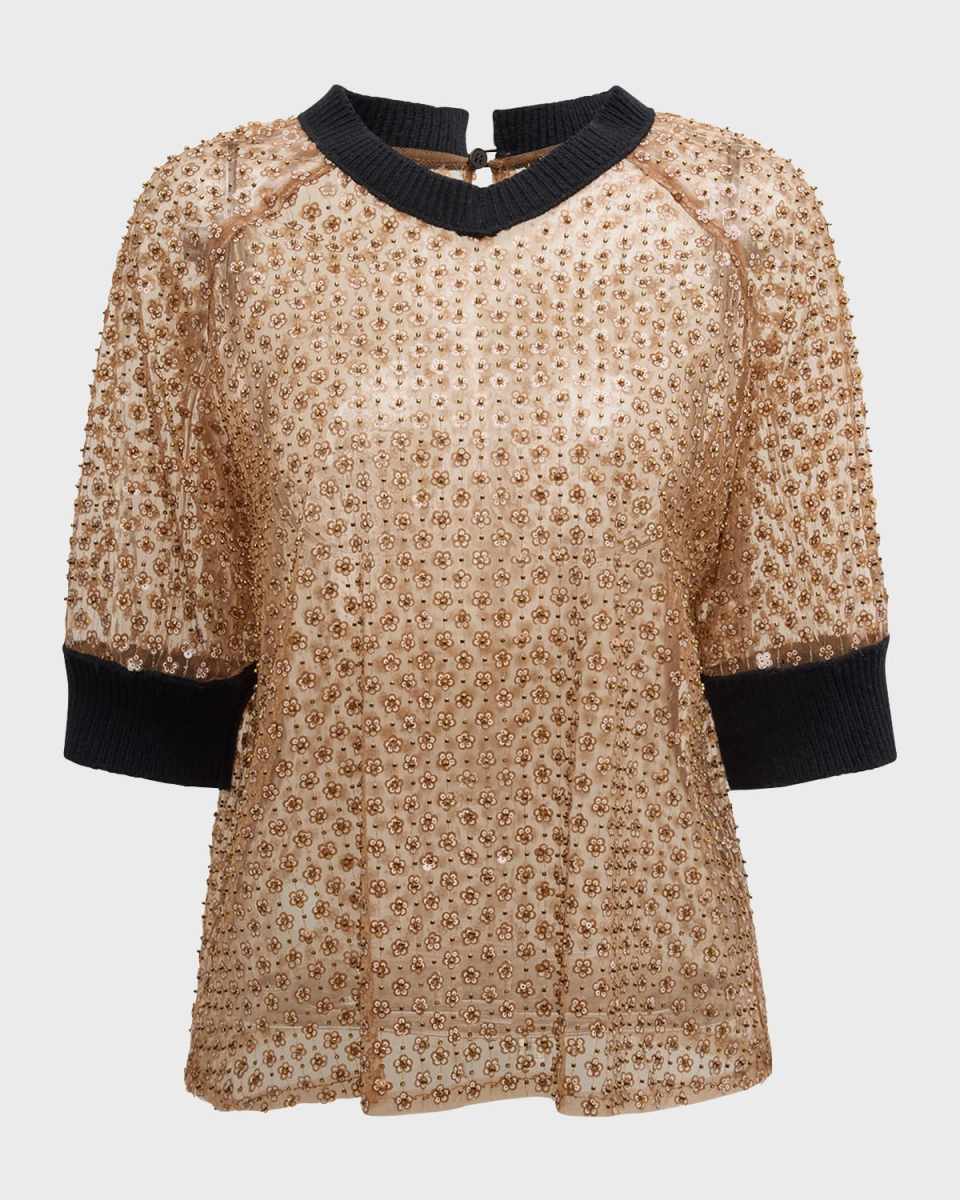 Pure Glam Sheer Floral Sequin Top