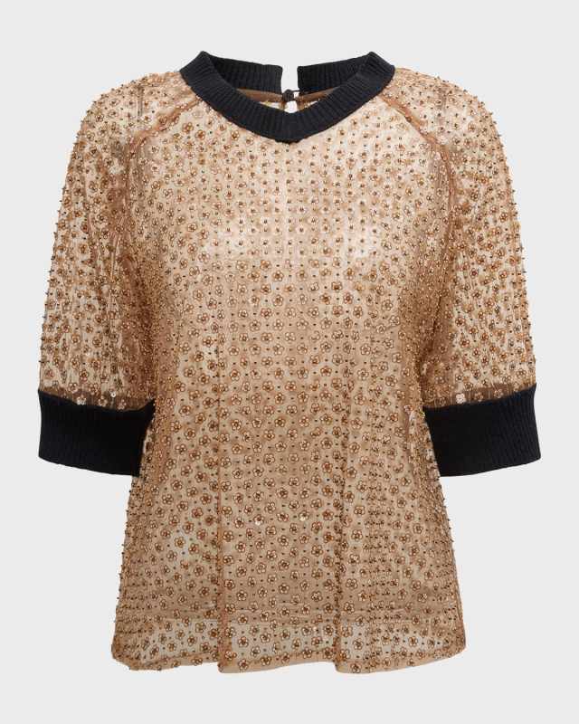 Pure Glam Sheer Floral Sequin Top