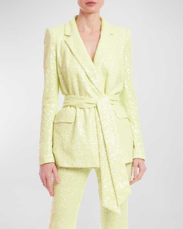 Tie-Waist Sequin Wrap Jacket