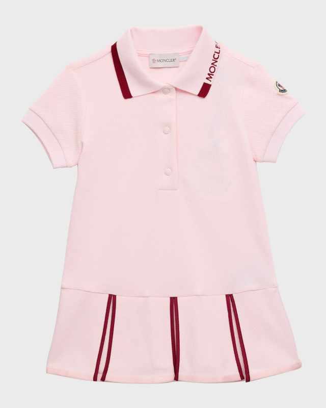 Girl's Pleated Short-Sleeve Polo Dress with Contrast Trim, Size 8-