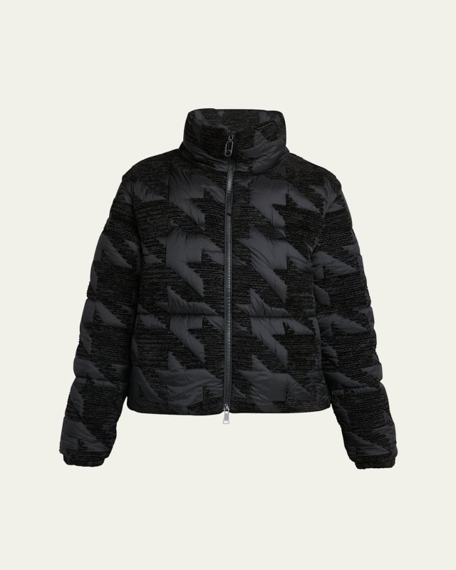Evandra Embroidered Houndstooth Puffer Jacket