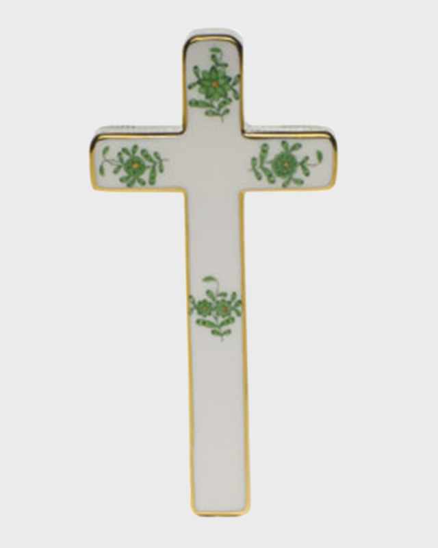 Chinese Bouquet Decorative Porcelain Cross - Green
