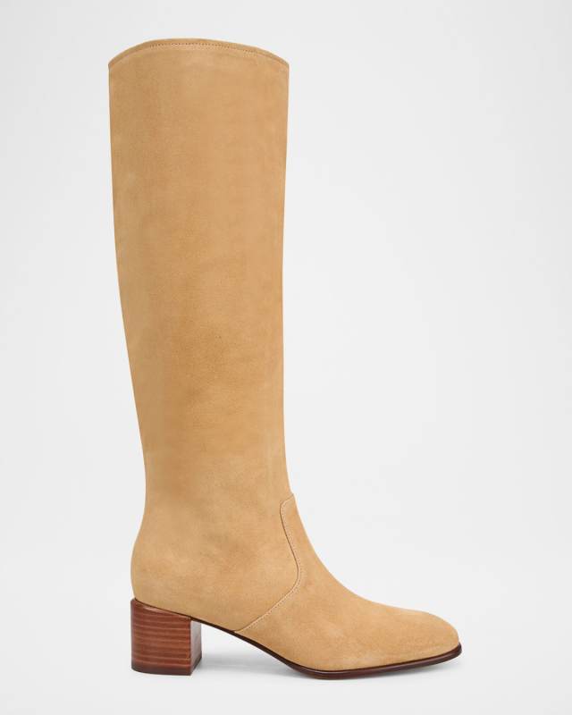 Suede Block-Heel Knee Boots