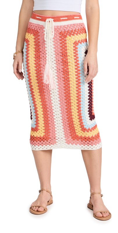 MINKPINK Gardenia Crochet Knit Skirt Orange/Multi