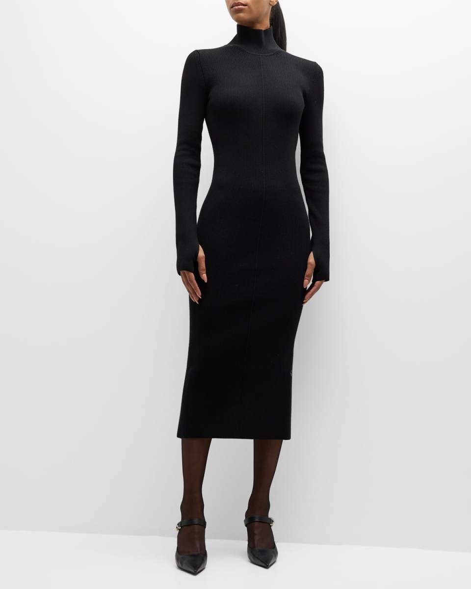 Reversible Turtleneck Cutout Knit Midi Dress