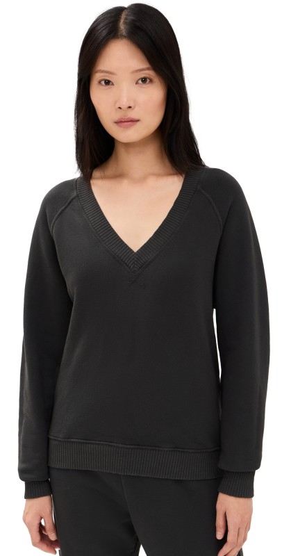 perfectwhitetee Dakota Fleece Long Sleeve V Neck Sweatshirt Vintage Black