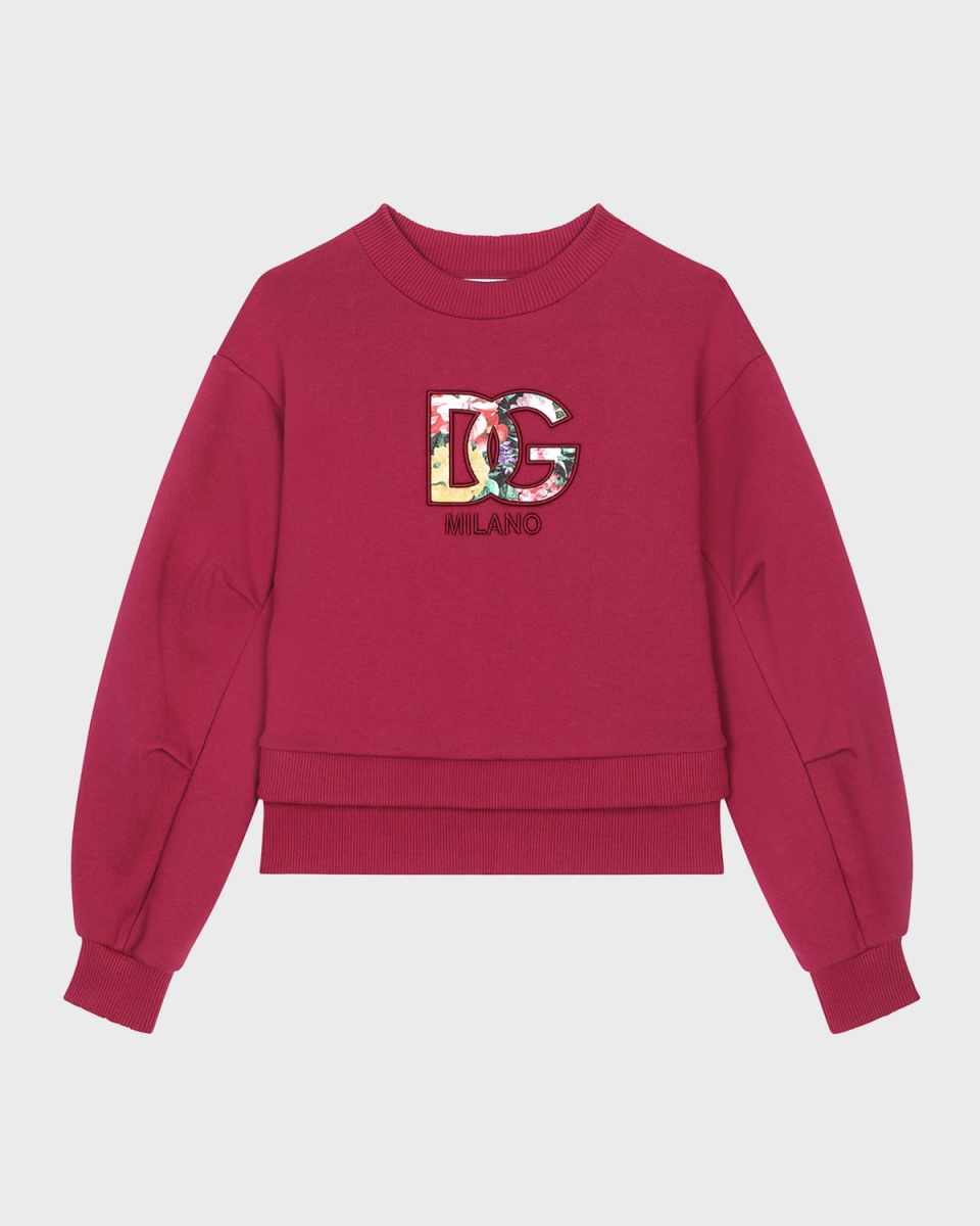 Girl's Floral Embroidered Interlocked Logo-Print Sweatshirt, Size 4-6