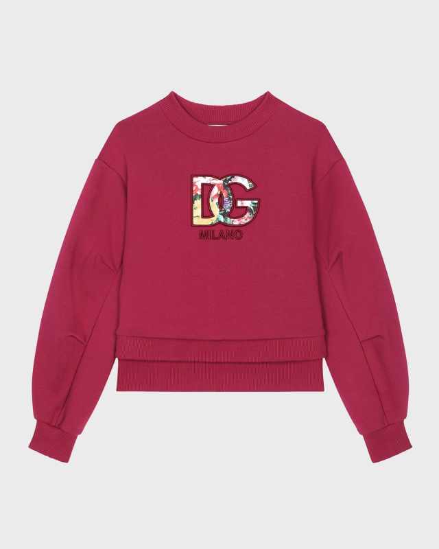 Girl's Floral Embroidered Interlocked Logo-Print Sweatshirt, Size 4-6