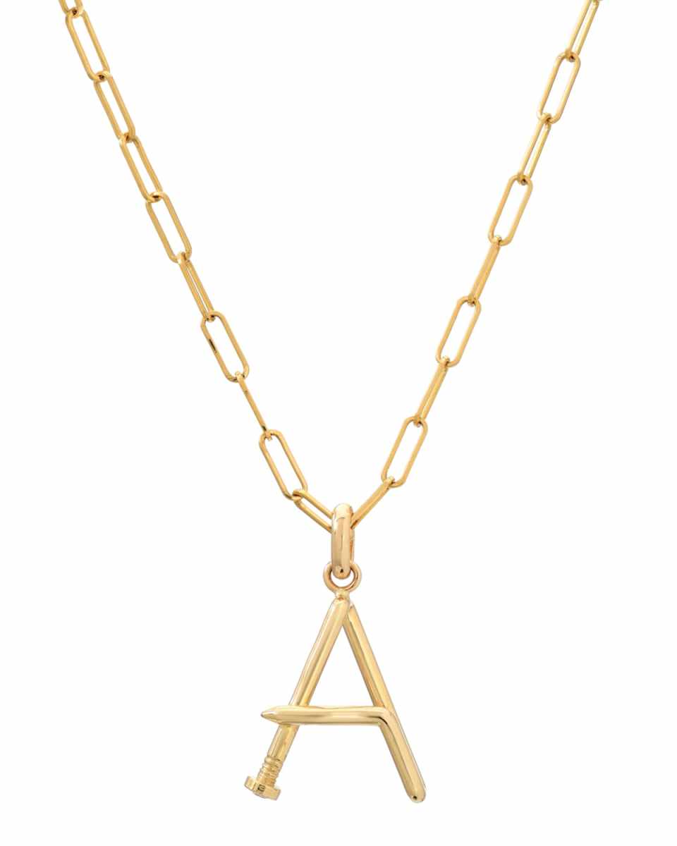 Personalized 14k Large Initial Pendant Necklace, 16"