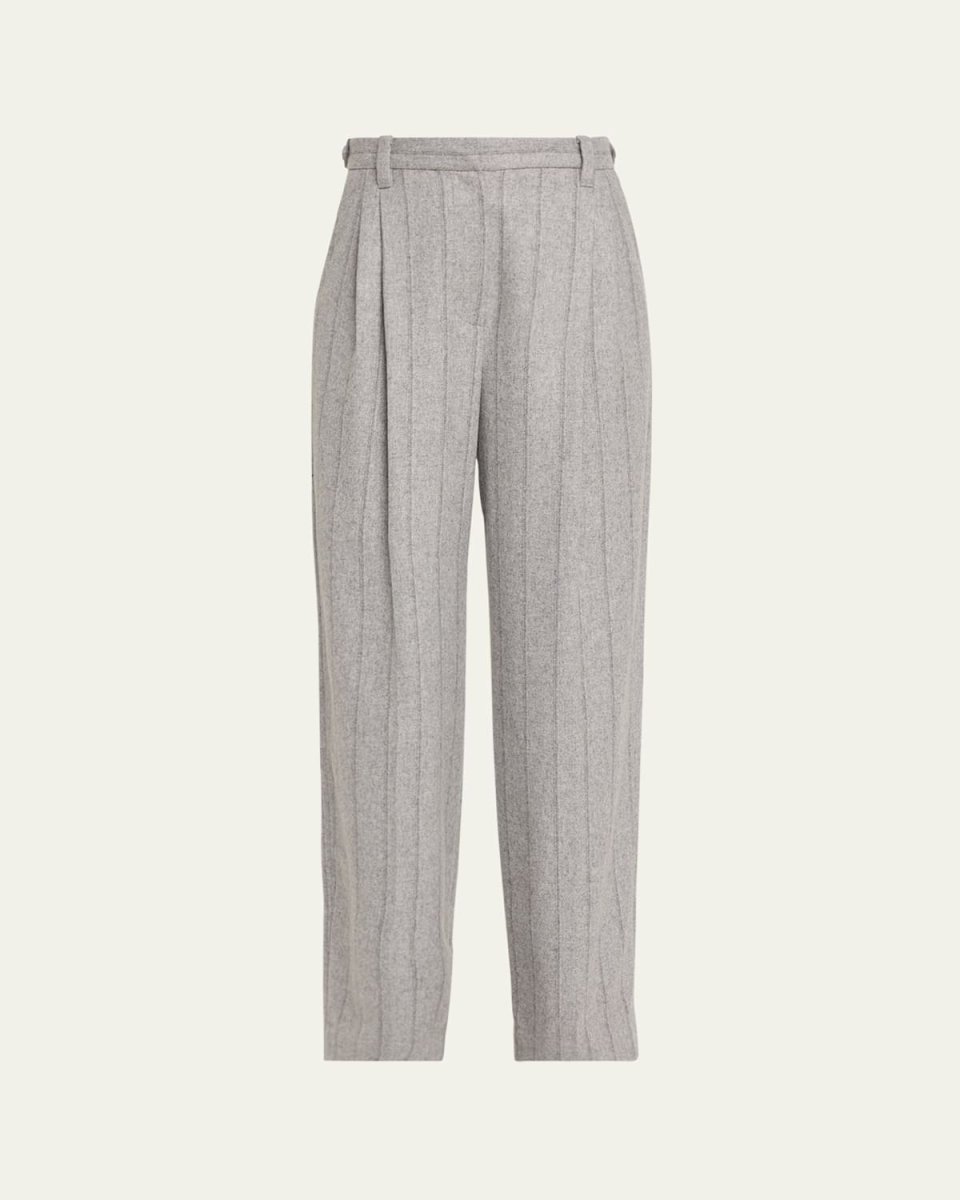 Stripe Pleated Wool Flannel Trousers