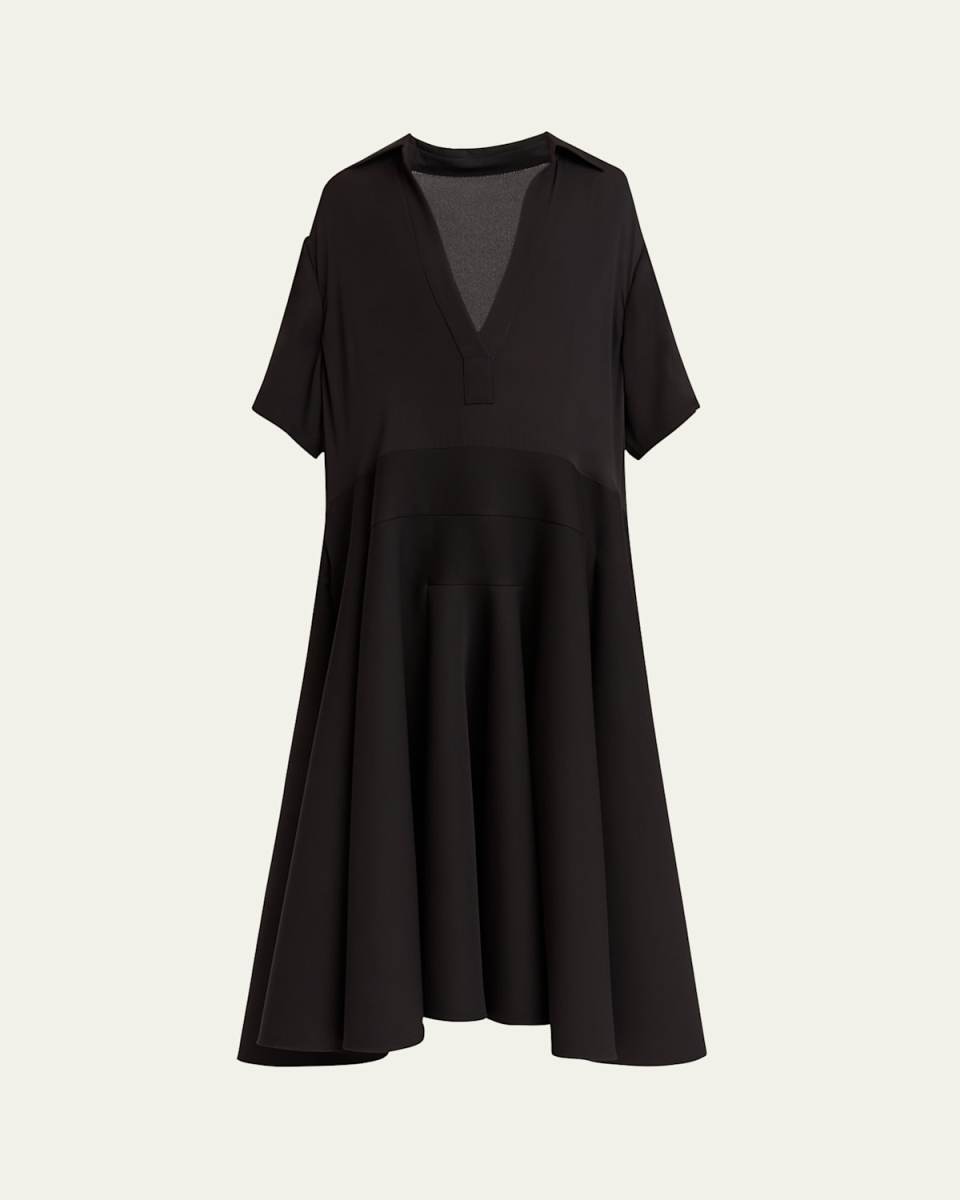 Plunging Short-Sleeve Midi Shirtdress