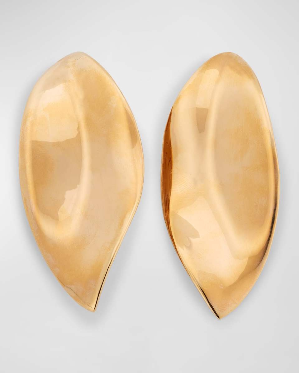 18K Red Gold Lakshmi Smooth Leaf Earrings, 3"L