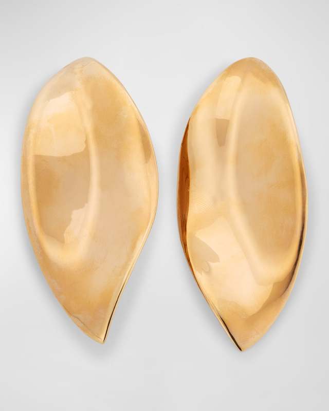 18K Red Gold Lakshmi Smooth Leaf Earrings, 3"L