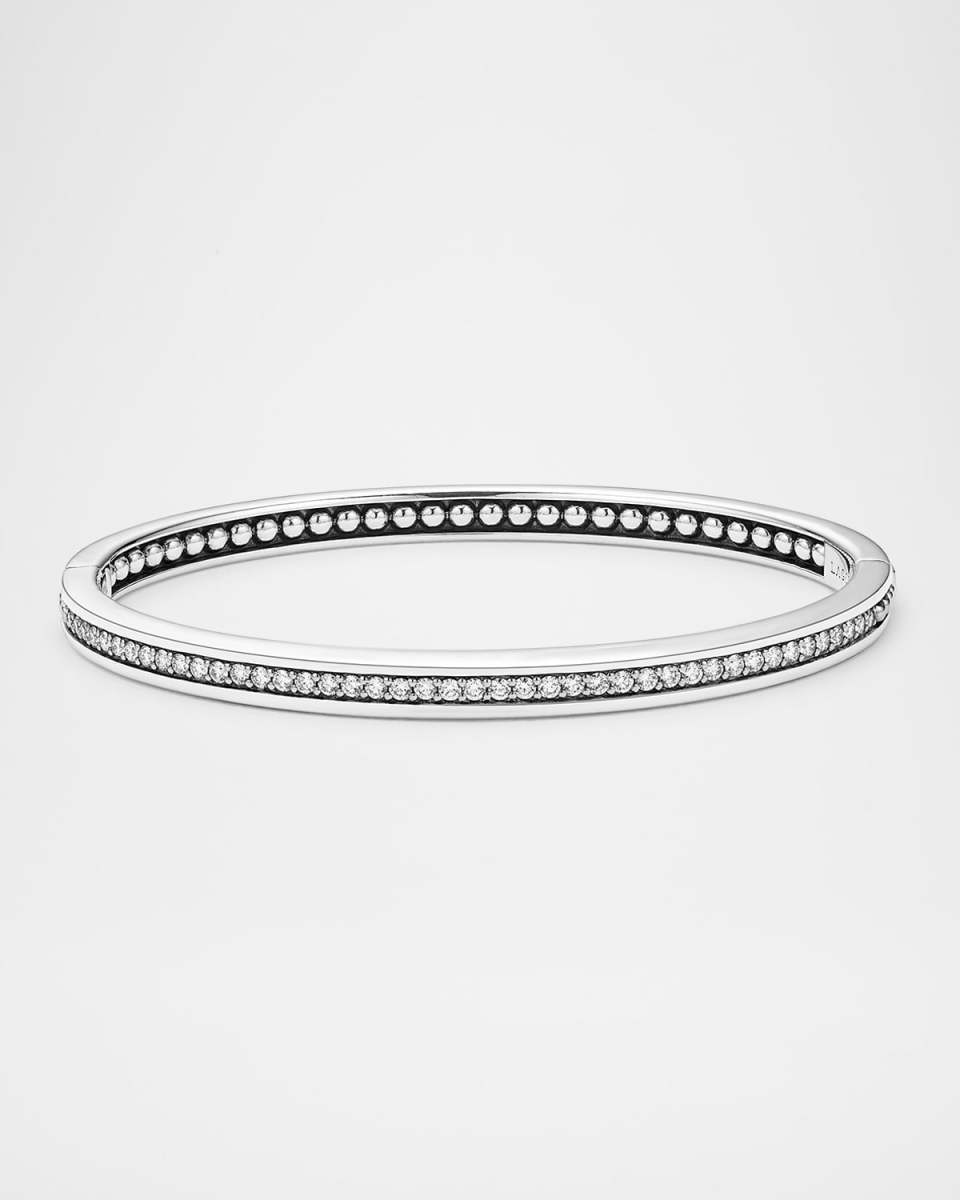 5mm Sterling Silver Caviar Spark Linear Diamond Hinged Bangle Bracelet