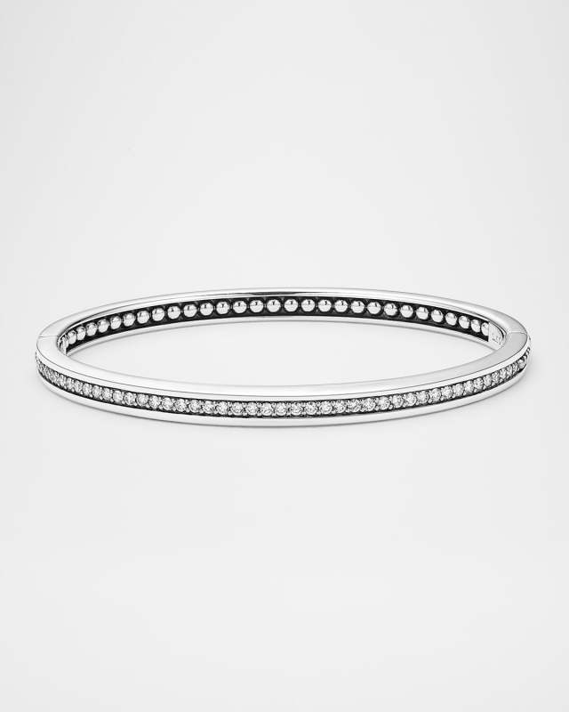 5mm Sterling Silver Caviar Spark Linear Diamond Hinged Bangle Bracelet