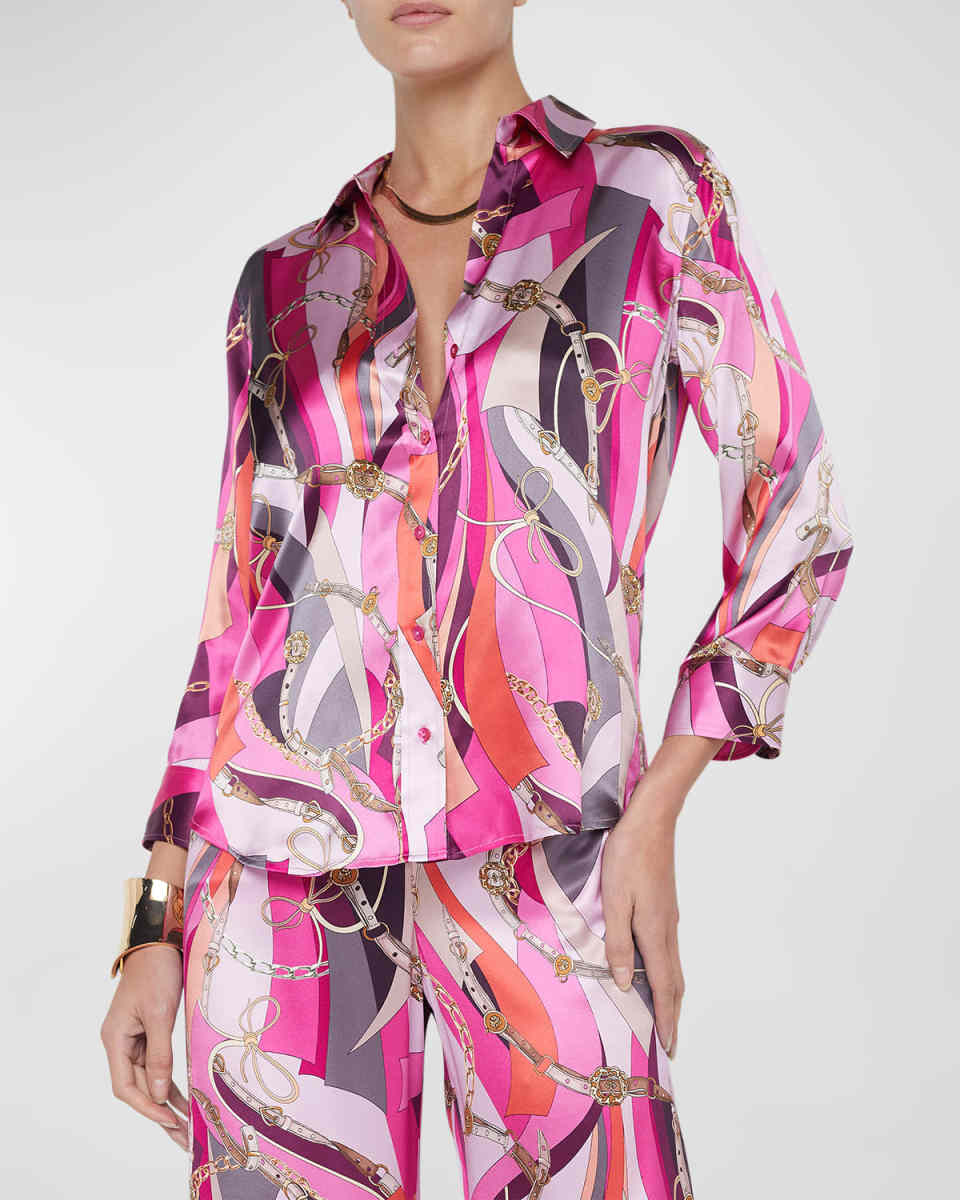Dani Belt Swirl Printed Silk Blous