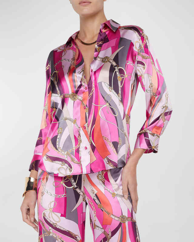 Dani Belt Swirl Printed Silk Blous