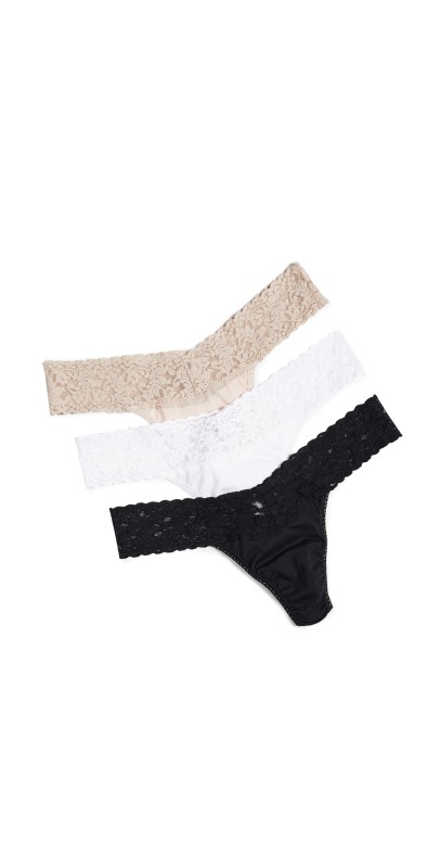 Hanky Panky Low Rise Cotton Thong 3 Pack Black/White/Cha