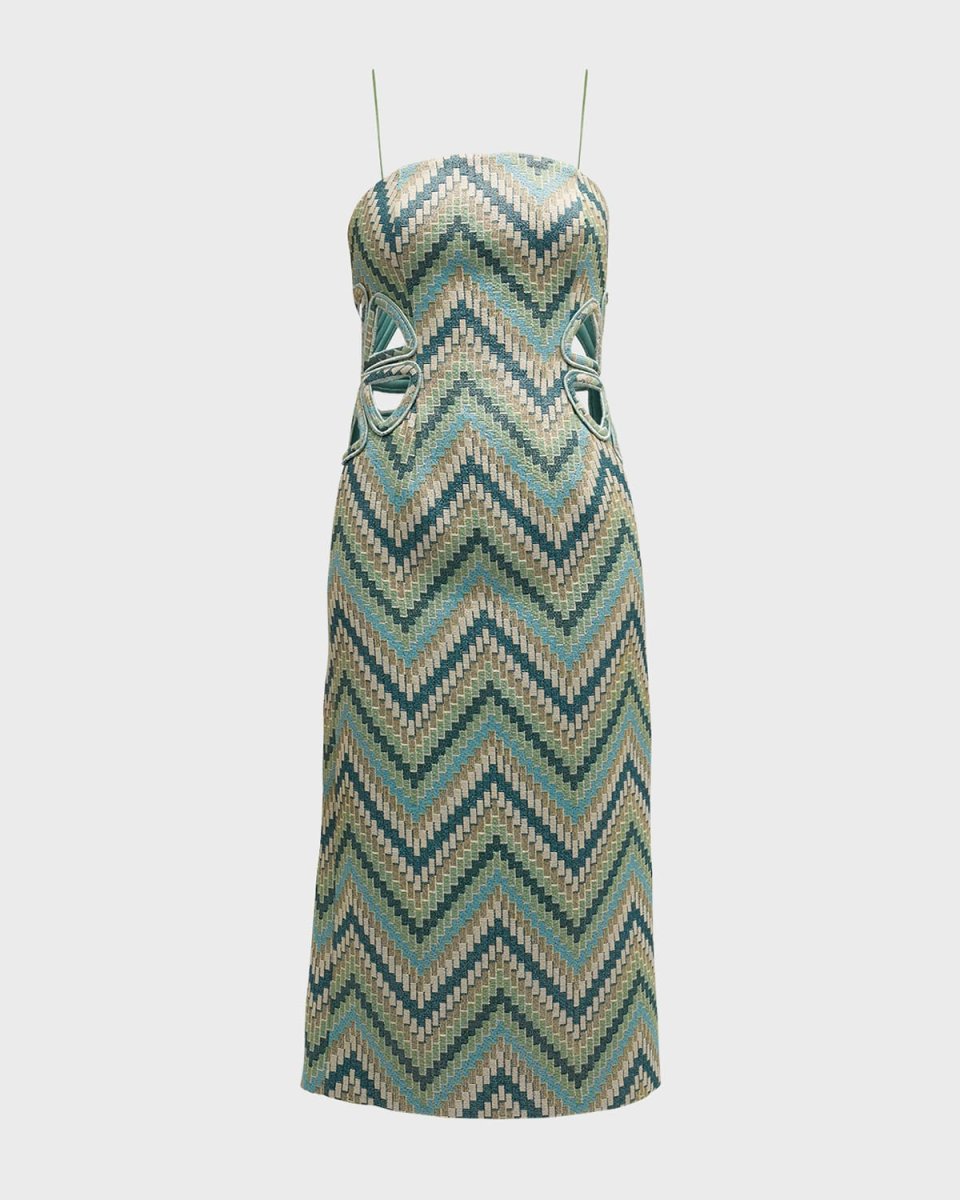 Clare Chevron Jacquard Cutout Strapless Dress