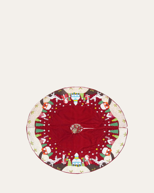 Beaded Santa Scenes Mini Christmas Tree Skirt, 36"