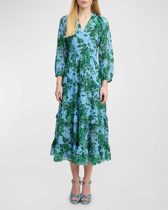 Eleanor Tiered Floral-Print Ruffle Midi Dress